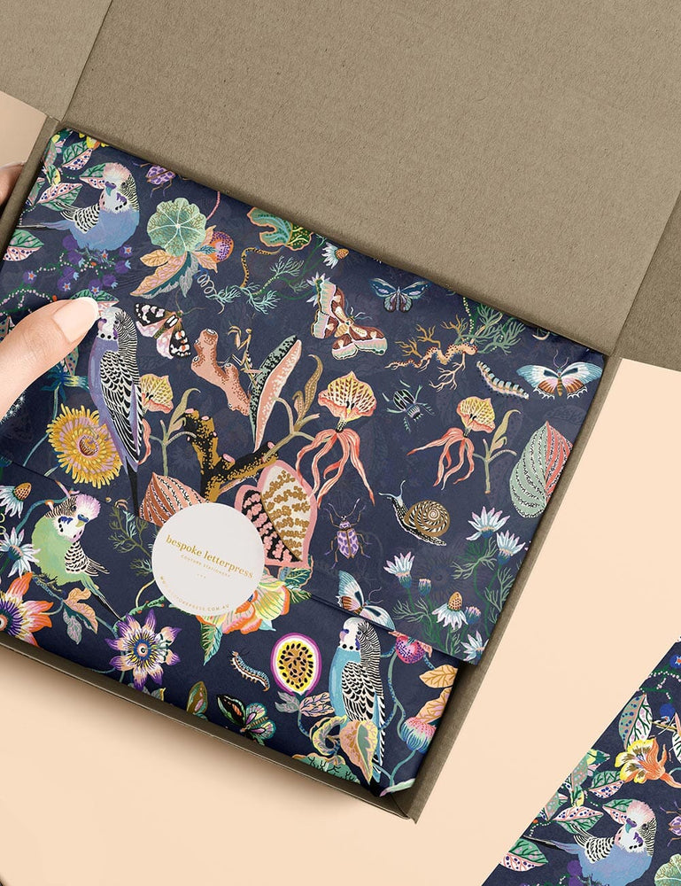 100pk Tissue Paper - Budgies Gift Wrap Bespoke Letterpress 