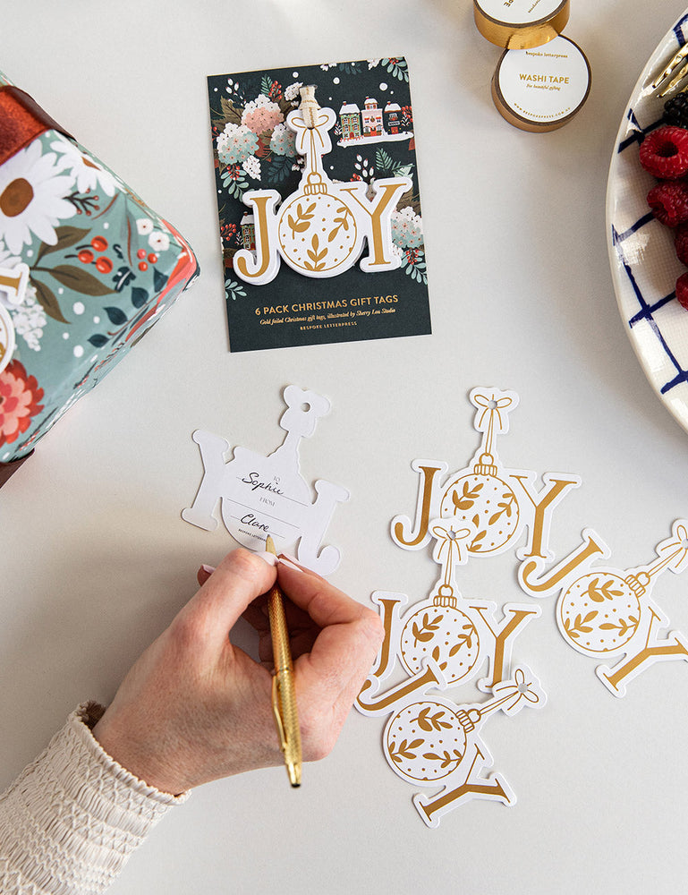 6pk Christmas Gift Tags "Joy" Gift Tags Bespoke Letterpress 
