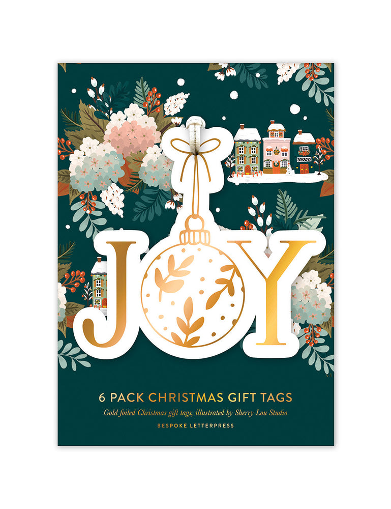 6pk Christmas Gift Tags "Joy" Gift Tags Bespoke Letterpress 
