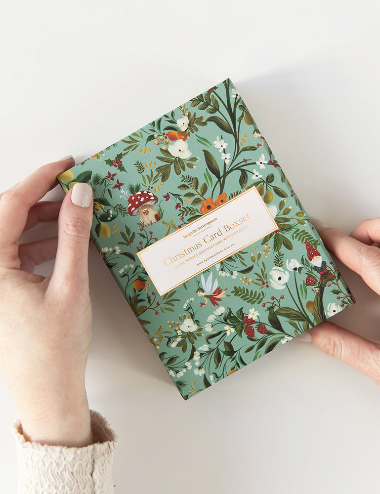 10 Pack Greeting Card Boxset - Mint Christmas Greeting Cards Boxset Bespoke Letterpress 