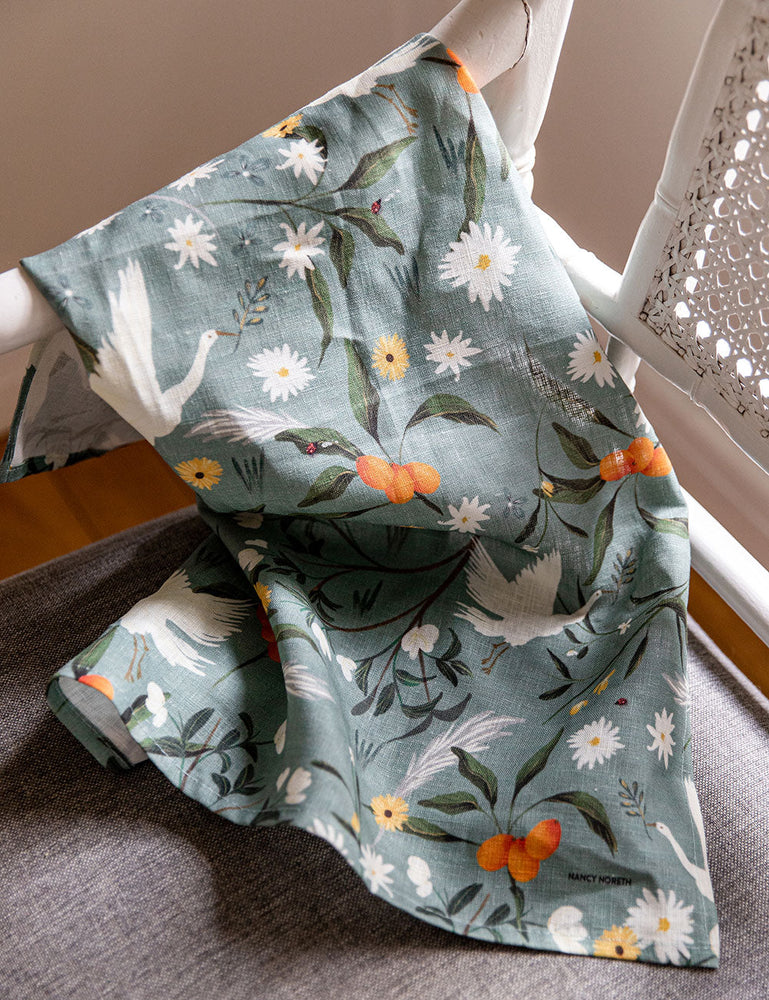 Cranes 100% Linen Tea Towel Tea Towel Bespoke Letterpress 