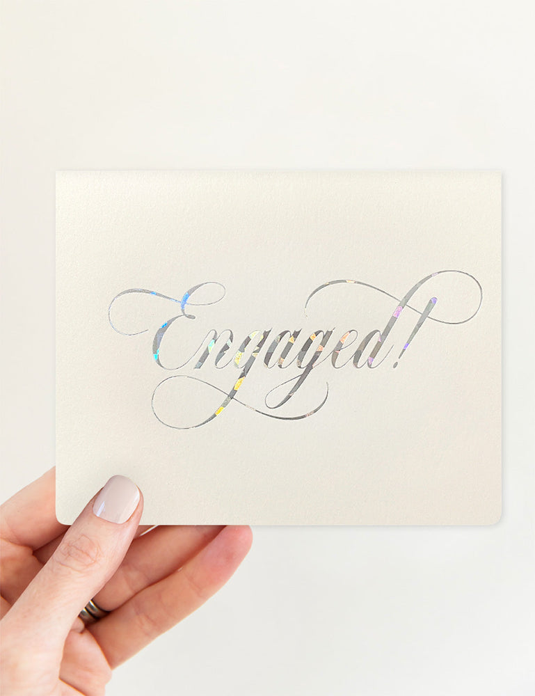 Engaged Silver Holographic Greeting Cards Bespoke Letterpress 