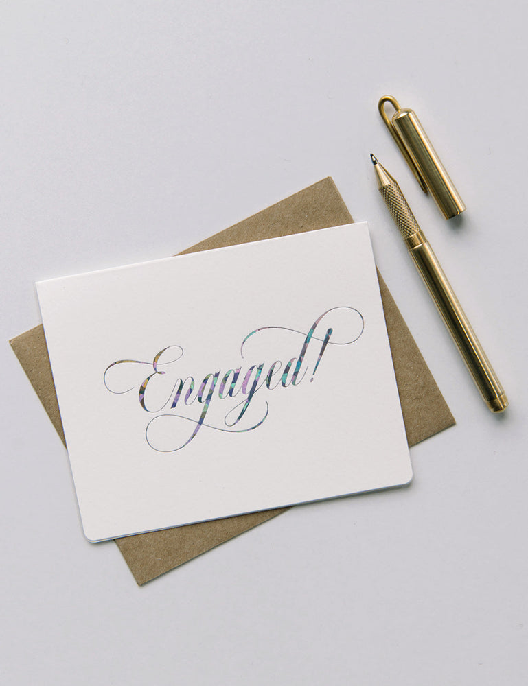 Engaged Silver Holographic Greeting Cards Bespoke Letterpress 
