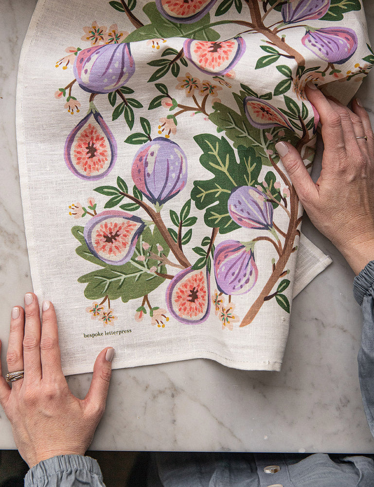 Figs 100% Linen Tea Towel Tea Towel Bespoke Letterpress 