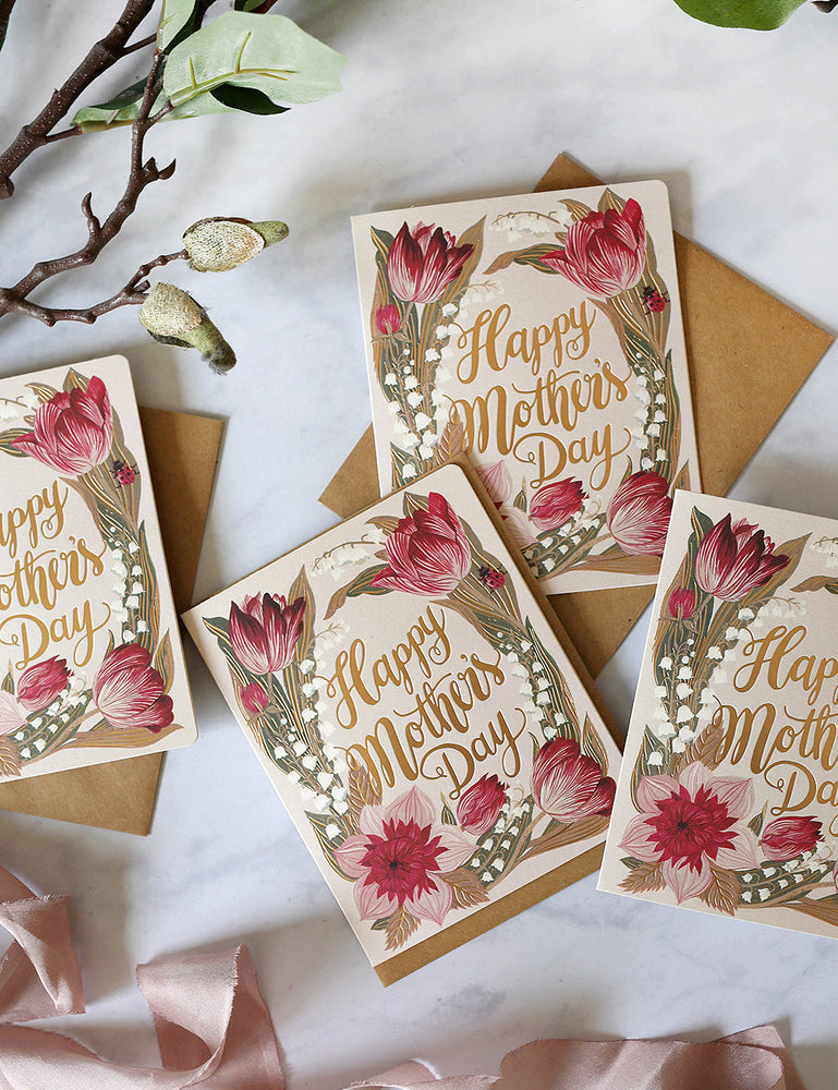 Folk 'Happy Mother's Day' Greeting Cards Bespoke Letterpress 