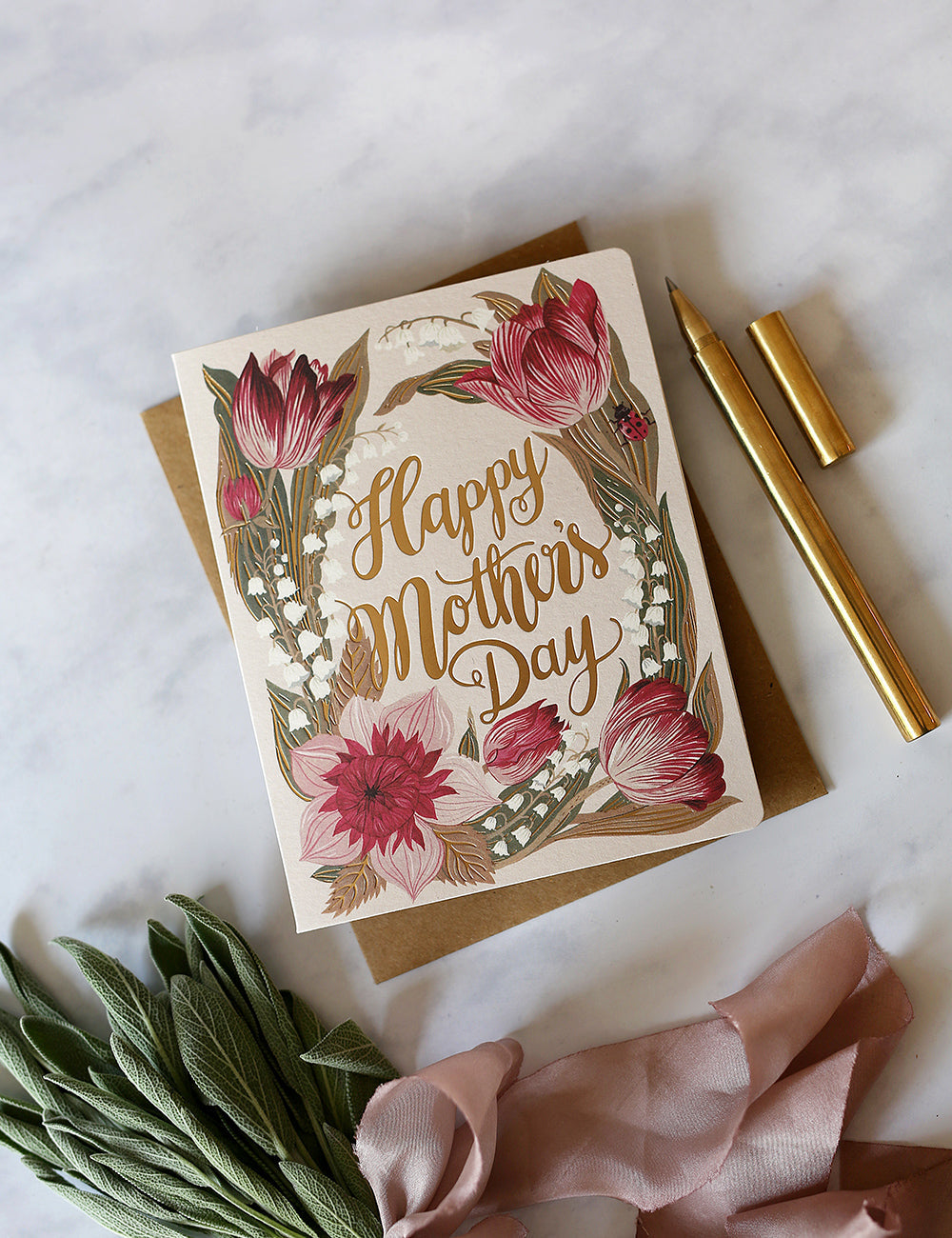 Folk Happy Mothers Day Greeting Card