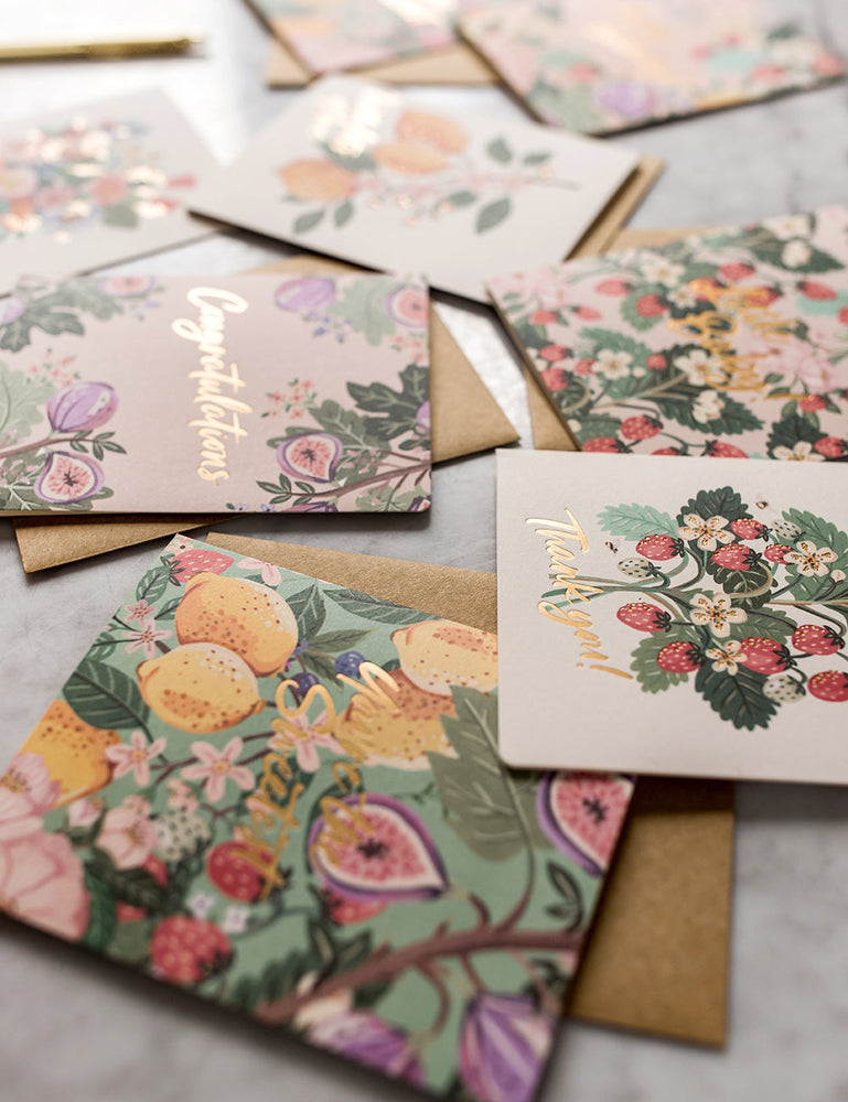 Thank You - Strawberries Greeting Cards Bespoke Letterpress 