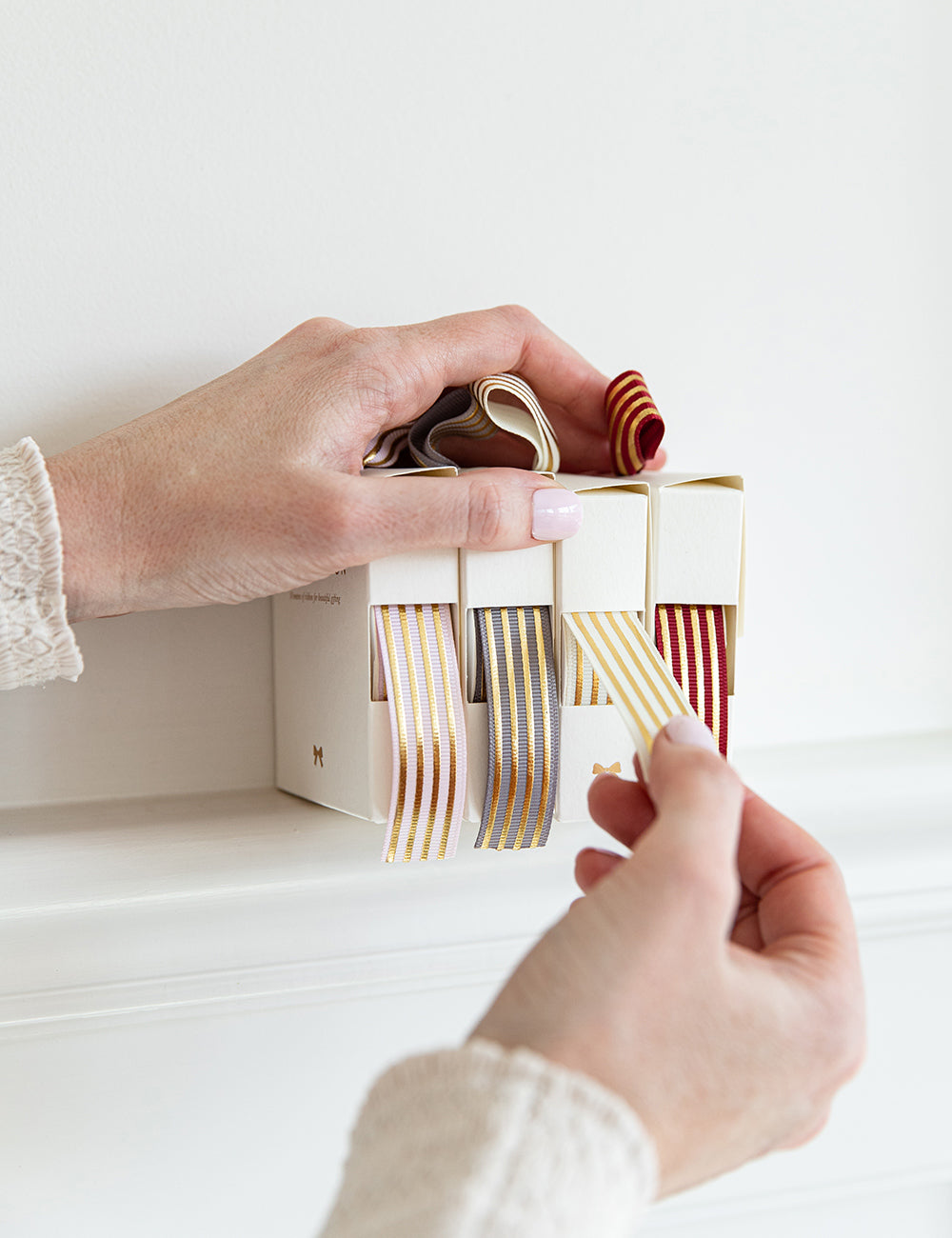 Cream Gold Foil Striped Ribbon - 10 metres