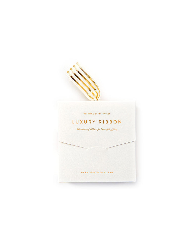 Cream Gold Foil Striped Ribbon - 10 metres Silk Ribbon Bespoke Letterpress 
