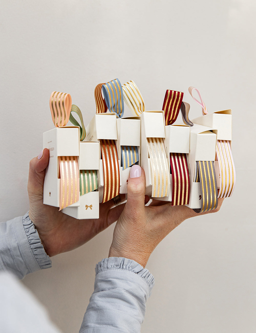 Blush Gold Foil Striped Ribbon - 10 metres