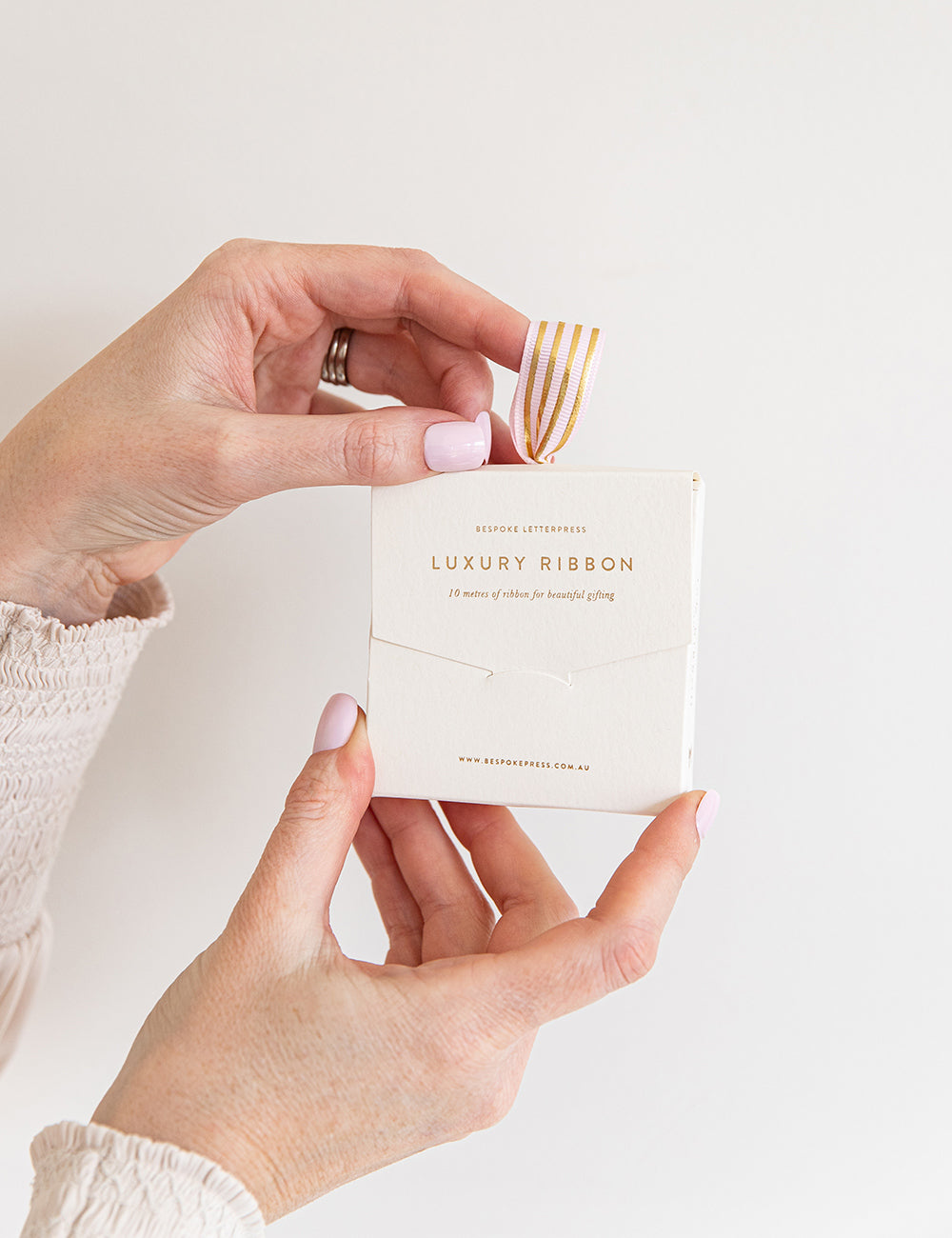 Blush Gold Foil Striped Ribbon - 10 metres