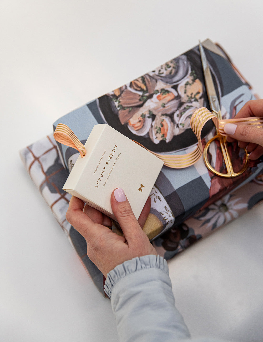 Peach Gold Foil Striped Ribbon - 10 metres