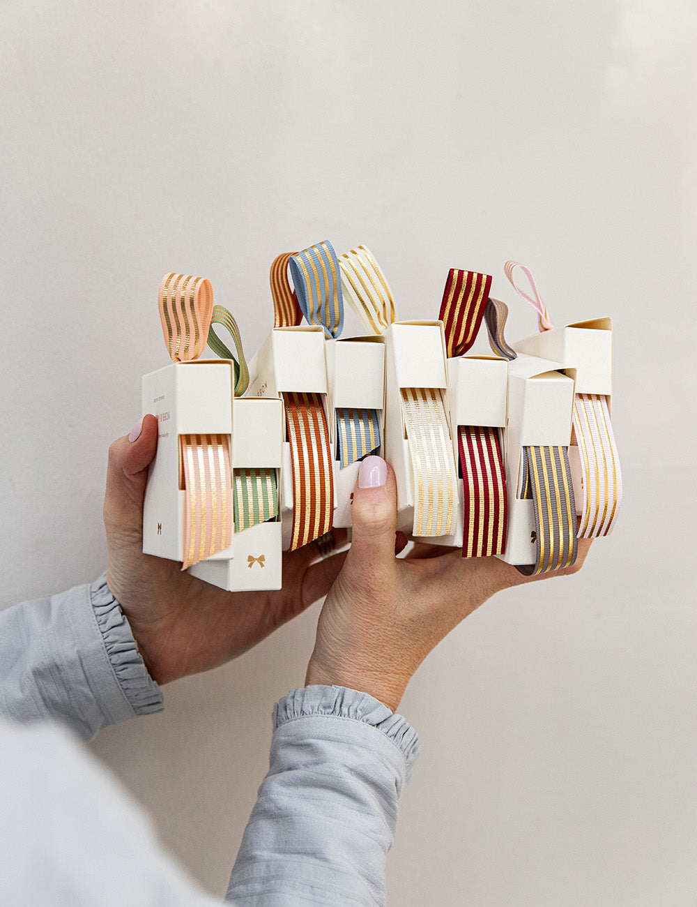 Peach Gold Foil Striped Ribbon - 10 metres