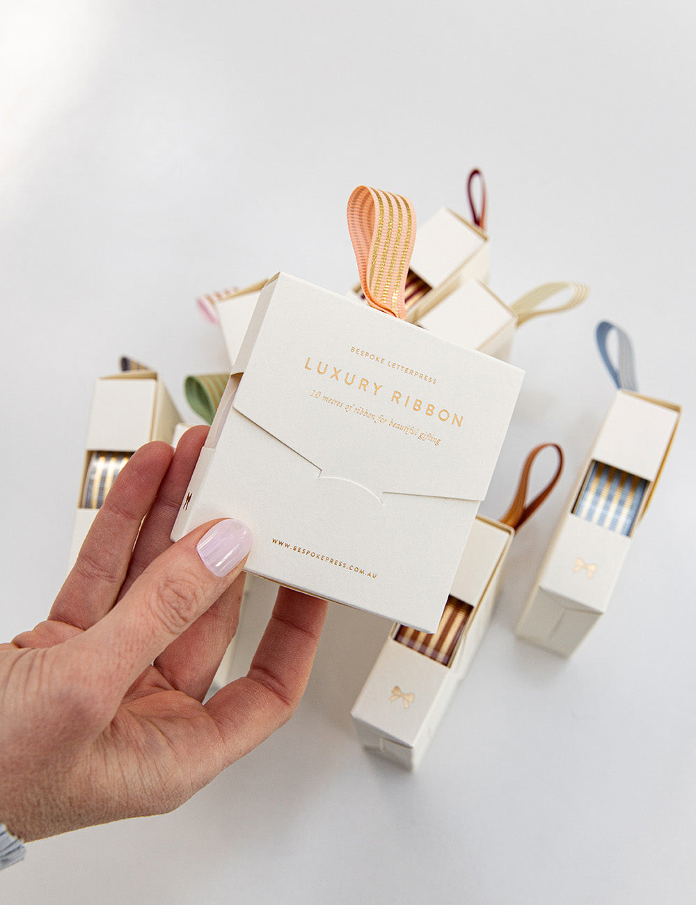 Peach Gold Foil Striped Ribbon - 10 metres