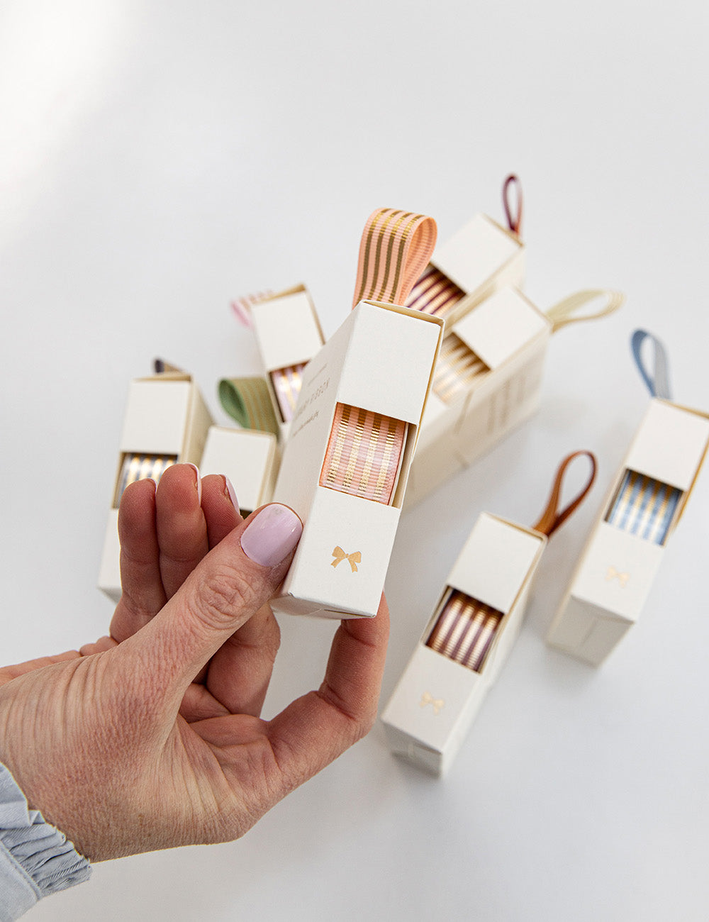 Peach Gold Foil Striped Ribbon - 10 metres