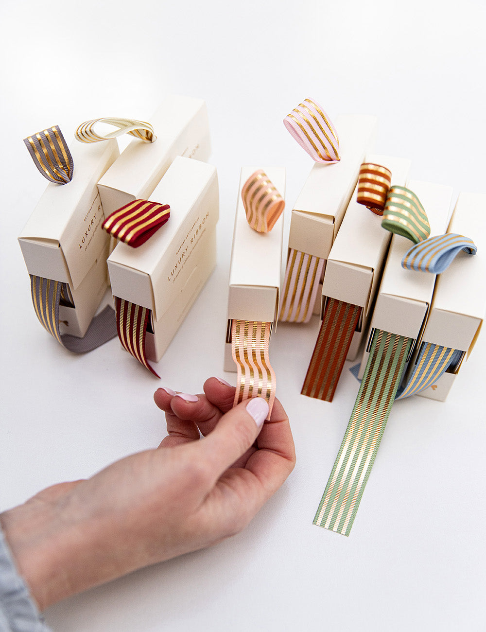 Peach Gold Foil Striped Ribbon - 10 metres