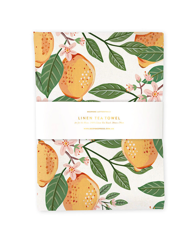 Lemons 100% Linen Tea Towel Tea Towel Bespoke Letterpress 