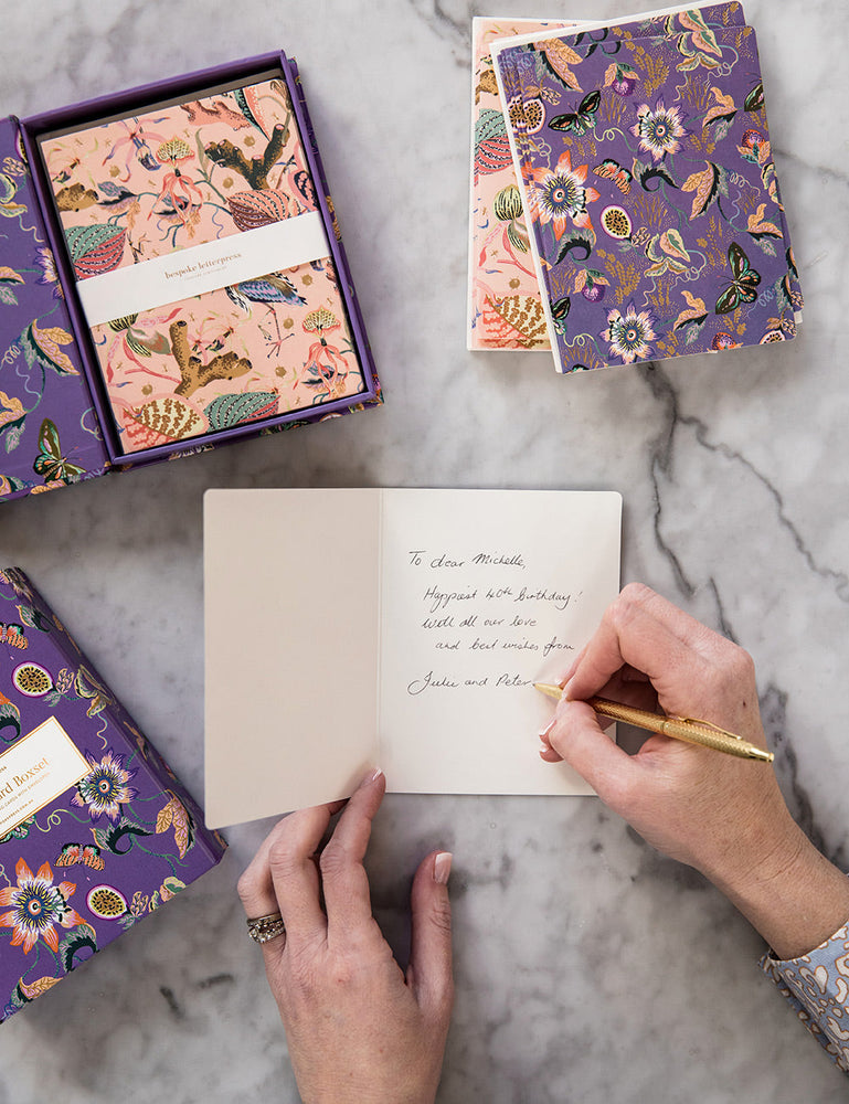 10 pack Greeting Card Boxset - Wondergarden Lilac Greeting Cards Boxset Bespoke Letterpress 