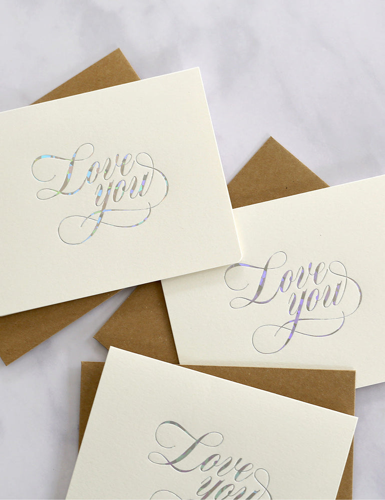 Love you (holographic) Greeting Cards Bespoke Letterpress 
