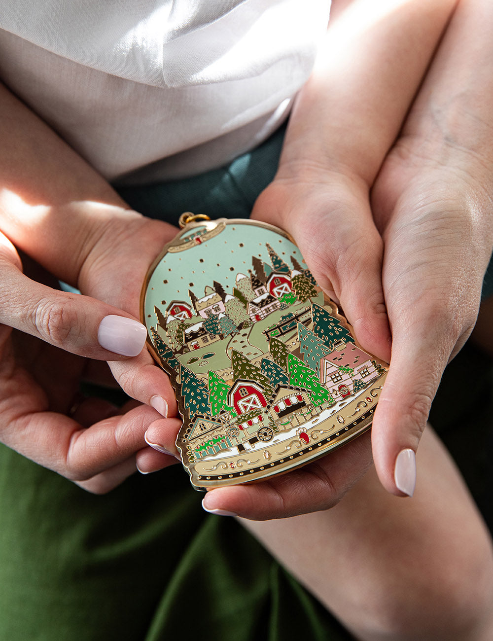 Fine Enamel Christmas Ornament - Snow Globe