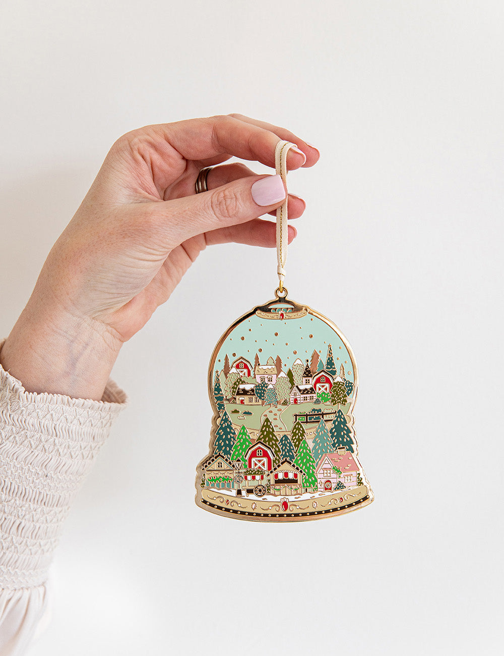 Fine Enamel Christmas Ornament - Snow Globe