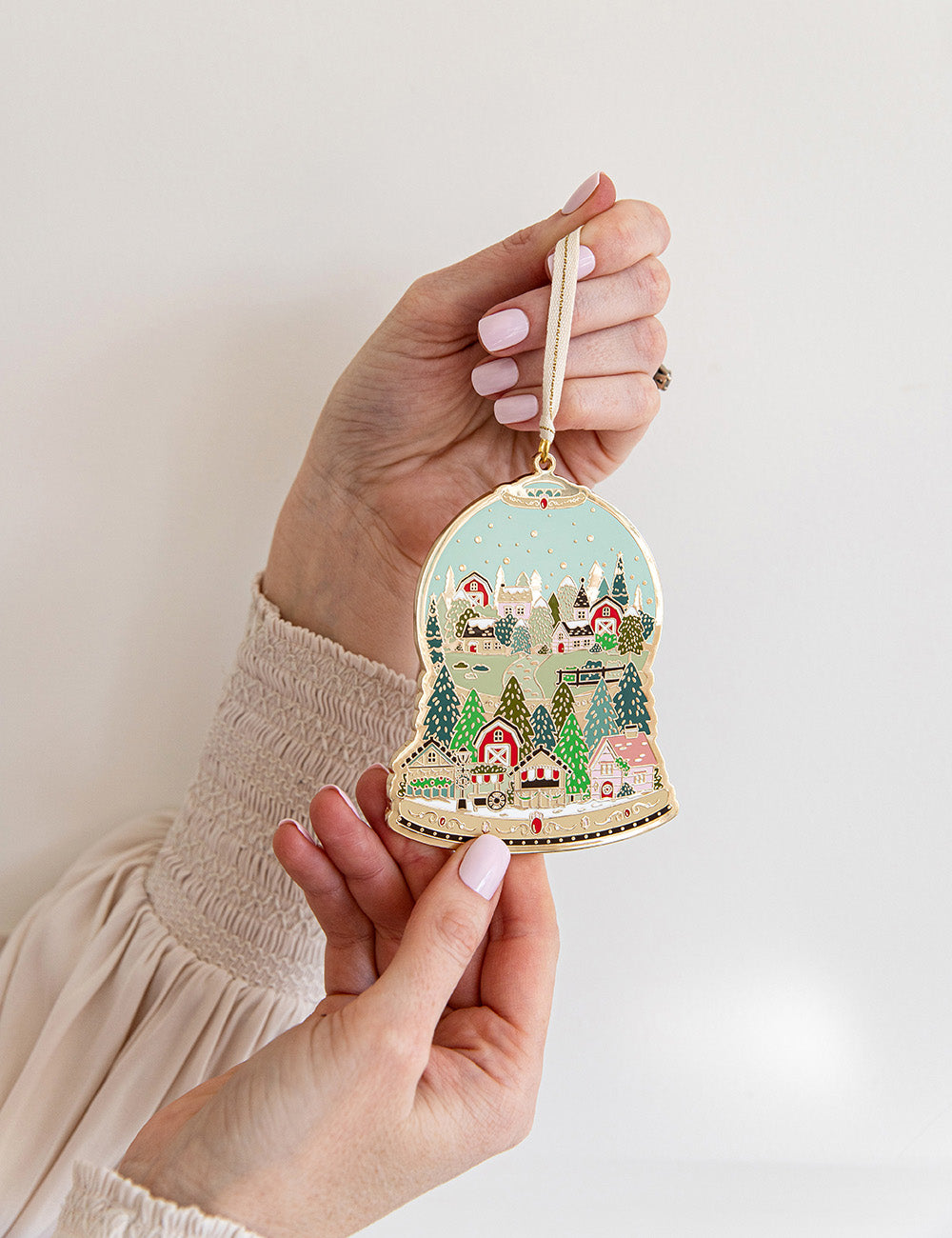 Fine Enamel Christmas Ornament - Snow Globe