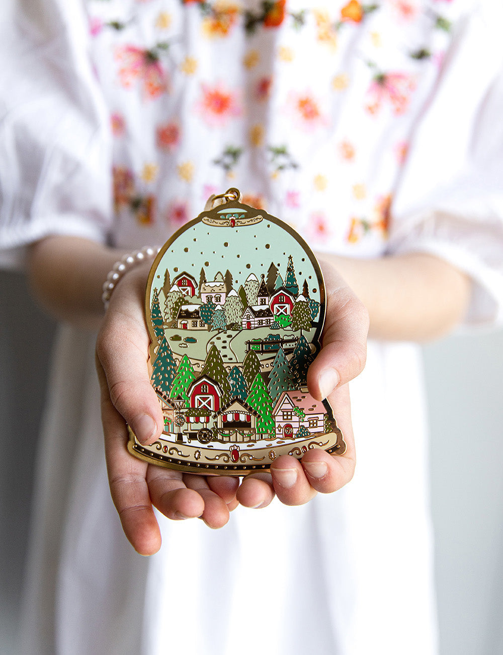 Fine Enamel Christmas Ornament - Snow Globe