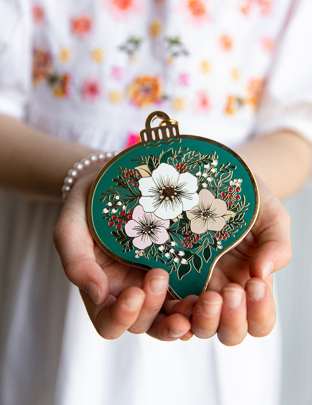 Fine Enamel Christmas Ornament - Green Bauble