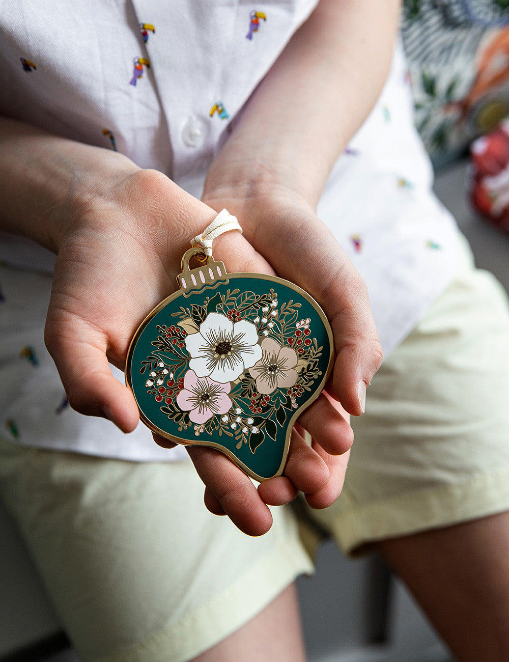 Fine Enamel Christmas Ornament - Green Bauble