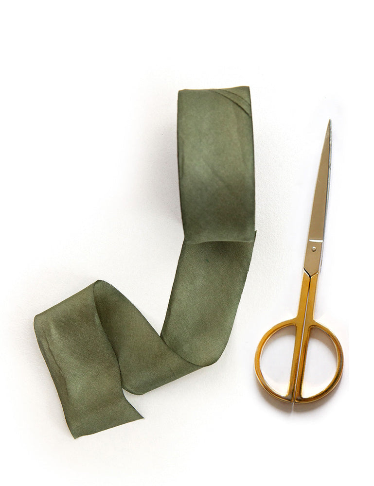 Ash Green Silk Ribbon - 3 metres Silk Ribbon Bespoke Letterpress 