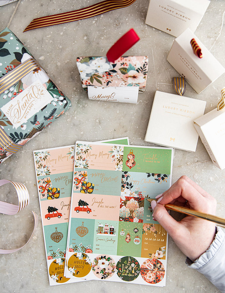 Floral Fields Christmas Stickers - 45 pack Bespoke Letterpress 