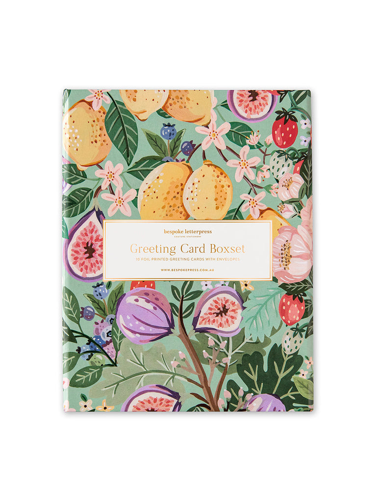 10 pack Greeting Card Boxset - Summer Fruits Greeting Cards Boxset Bespoke Letterpress 