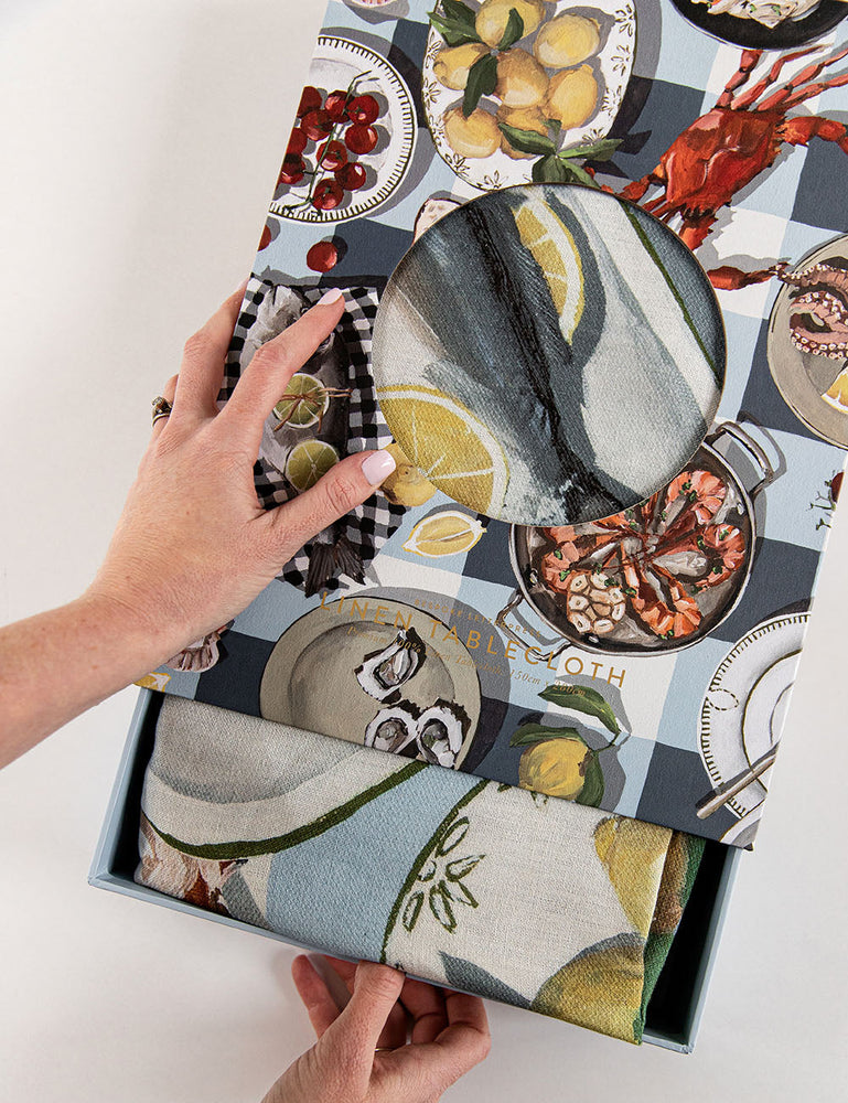 Crab & Squid Linen Tablecloth Tablecloth Bespoke Letterpress 