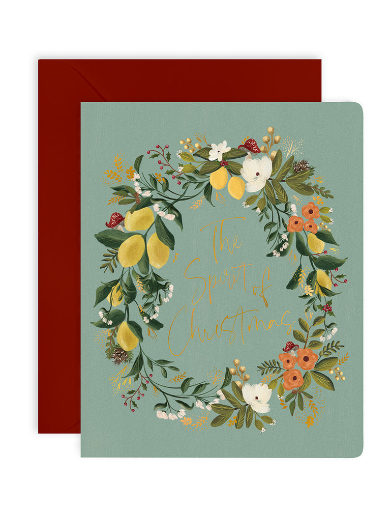 The Spirit of Christmas (wreath) Greeting Cards Bespoke Letterpress 